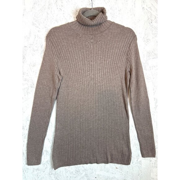 Peruvian Connection Women’s L Ribbed Taupe Knit Turtleneck Top 100% Pima Cotton - Picture 2 of 7